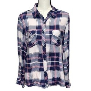 Velvet Heart Blue White & Pink Plaid Button Down